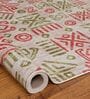Light Green & Persian Red Block Print Polyester 9 ft x 12 ft Machine Made Carpet