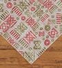 Light Green & Persian Red Block Print Polyester 9 ft x 12 ft Machine Made Carpet