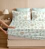Light Green Glace Cotton Floral Print Elastic Fitted King Bedsheet With 2 Pillow Covers