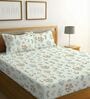 Light Green Glace Cotton Floral Print Elastic Fitted King Bedsheet With 2 Pillow Covers