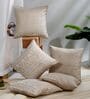 Light Grey and Off White Polyester Jacquard 16x16 inches Cushion Cover Set of 5