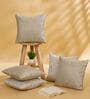 Light Grey and Off White Polyester Jacquard 16x16 inches Cushion Cover Set of 5