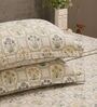 Off White Floral 210TC 100% Cotton Printed Flat Super King Bedsheet With 2 Pillow Covers