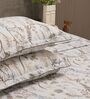 Beige Floral 210TC 100% Cotton Printed Flat Super King Bedsheet With 2 Pillow Covers