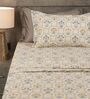 Off White Floral 210TC 100% Cotton Printed Flat Super King Bedsheet With 2 Pillow Covers