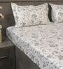 Light Grey Floral 600TC Cotton Super King Sized Double Bedsheet with 2 Embroidery Pillow Covers