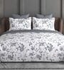 Light Grey Floral 600TC Cotton Super King Sized Double Bedsheet with 2 Embroidery Pillow Covers