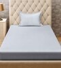 Light Grey Solid 300 TC Cotton Blend Fitted Single Bedsheet with Pillow Cover