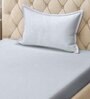 Light Grey Solid 300 TC Cotton Blend Fitted Single Bedsheet with Pillow Cover