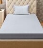 Light Grey Solid 300 TC Cotton Blend Single Bedsheet with Pillow Cover