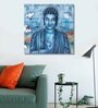 Light Navy Blue Buddha Backgrou & White Flowers Canvas Art Print