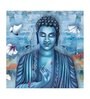 Light Navy Blue Buddha Backgrou & White Flowers Canvas Art Print