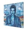 Light Navy Blue Buddha Backgrou & White Flowers Canvas Art Print