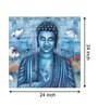 Light Navy Blue Buddha Backgrou & White Flowers Canvas Art Print