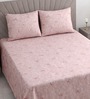 Light Pink Floral 400 TC Cotton Queen Flat Bedsheet with 2 Pillow Covers Essential Collection