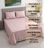 Light Pink Floral 400 TC Cotton Queen Flat Bedsheet with 2 Pillow Covers Essential Collection