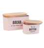 Light Pink Metal Bread & Butter Box Set With Wooden Lids