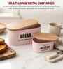 Light Pink Metal Bread & Butter Box Set With Wooden Lids