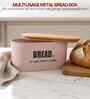 Light Pink Metal Bread Box With Wooden Lid