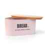 Light Pink Metal Bread Box With Wooden Lid
