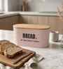 Light Pink Metal Bread Box With Wooden Lid