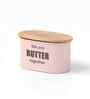 Light Pink Metal Butter Box With Wooden Lid