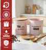 Light Pink Metal Small Tea & Sugar Containers With Wooden Lids Set Of 2