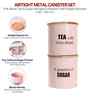 Light Pink Metal Small Tea & Sugar Containers With Wooden Lids Set Of 2
