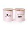 Light Pink Metal Small Tea & Sugar Containers With Wooden Lids Set Of 2