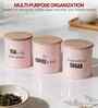 Light Pink Metal Small Tea, Sugar & Coffee Containers With Wooden Lids Set Of 3