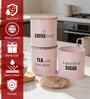 Light Pink Metal Small Tea, Sugar & Coffee Containers With Wooden Lids Set Of 3