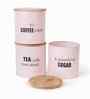 Light Pink Metal Small Tea, Sugar & Coffee Containers With Wooden Lids Set Of 3