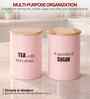 Light Pink Metal Tea & Sugar Containers With Wooden Lids Set Of 2