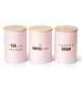 Light Pink Metal Tea, Sugar & Coffee Containers With Wooden Lids Set Of 3