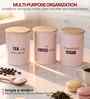 Light Pink Metal Tea, Sugar & Coffee Containers With Wooden Lids Set Of 3