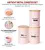 Light Pink Metal Tea, Sugar & Coffee Containers With Wooden Lids Set Of 3