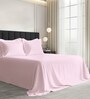Light Pink Solid 1000 TC Cotton Super King Sized Bedsheet with 4 Pillow Covers