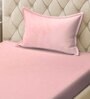Light Pink Solid 300 TC Cotton Blend Single Bedsheet with Pillow Cover