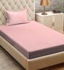 Light Pink Solid 300 TC Cotton Blend Single Bedsheet with Pillow Cover
