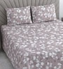 Light Purple Floral 280 TC Cotton Double Queen Size Bedsheet With 2 Pillow Covers
