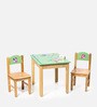 Lil Birds Solid Wood Kids Activity Table in Green Colour with 2 Chair