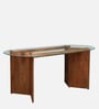 Limousin Mango Wood 6 Seater Dining Table With Glass Top In Mahogany Finish