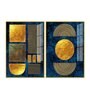 Line Art Golden Shapes Acrylic Framed Art Panel (Set Of 2)