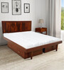 Line Queen Size Bed With Drawer Storage In Honey Finish