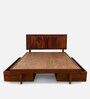 Line Queen Size Bed With Drawer Storage In Honey Finish