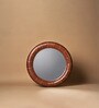 Linear Leather Round Mirror in Cognac Colour