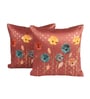 Maroon Linen Flower Printed 16X16 Inches 2Pcs Cushion Covers