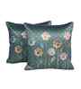 Blue Linen Flower Printed 16X16 Inches 2Pcs Cushion Covers