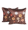 Brown Linen Flower Printed 16X16 Inches 2Pcs Cushion Covers