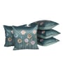 Blue Linen Flower Printed 16X16 Inches 5Pcs Cushion Covers